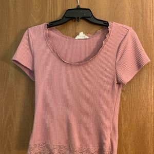 pink lace trim t shirt